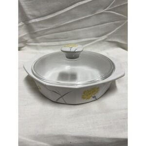 Studio Nova Fire And Ice Baking Dish With Original Lid Yellow Carnations Flowers
